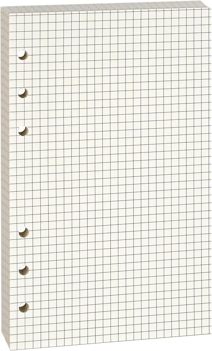 A6 Grid-Ruled Refill Paper, 100gsm Thick Beige No-Bleed Sheets (80-Pack), Pre-Punched – Fits A6 6-Ring Binders for Office, School & Teachers