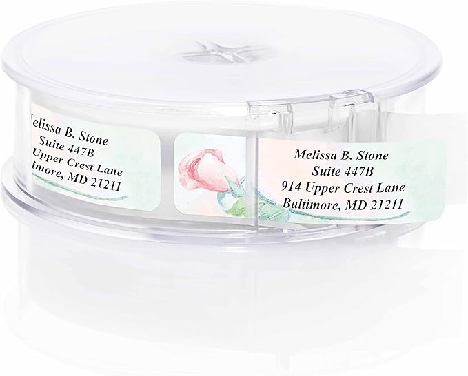 Soft Rose Watercolor Designer Rolled Address Labels with Elegant Plastic Dispenser