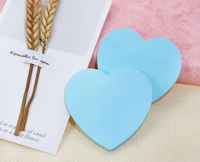 Mini Skater 2 Pack Kraft Paper Sticky Notes Heart Shaped Self-Stick Blank Book Tabs Paper Markers Sticky Notes Pad 100 Sheets Index Sticker (Light Blue)