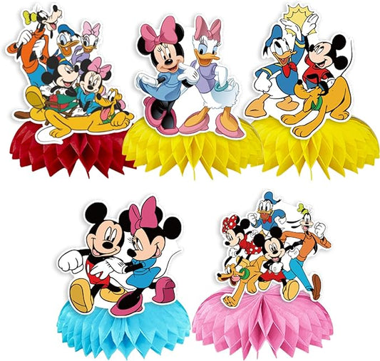 DoMiDoLa 5Pcs Mickey Party supplies set Honeycomb Centerpieces Double Sided Table Topper for Birthday Party Decorations(Honeycomb)
