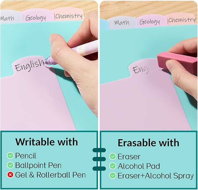 Sooez 8-Tab Durable Plastic Write & Erase Big Tab Dividers for 3 Ring Binder, Aesthetic Cute Pastel Binder Dividers for Student, Teacher, Office, Home Organizers, 2 Sets, Muted