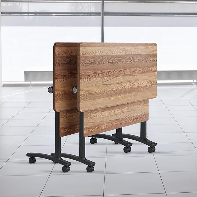 Folding Conference Table, Modern Conference Room Tables with Flip-Top Design, Foldable Conference Table Meeting Table with Wheels, Mobile Seminar Training Tables for Office Classroom (2, Walnut 2)