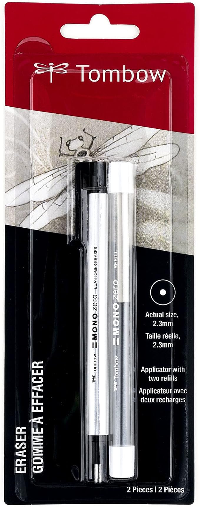 Tombow Mono Zero Eraser Value Pack, Round 2.3mm & Rectangle 2.5mm Precision Tip Pen-Style Eraser with Refills