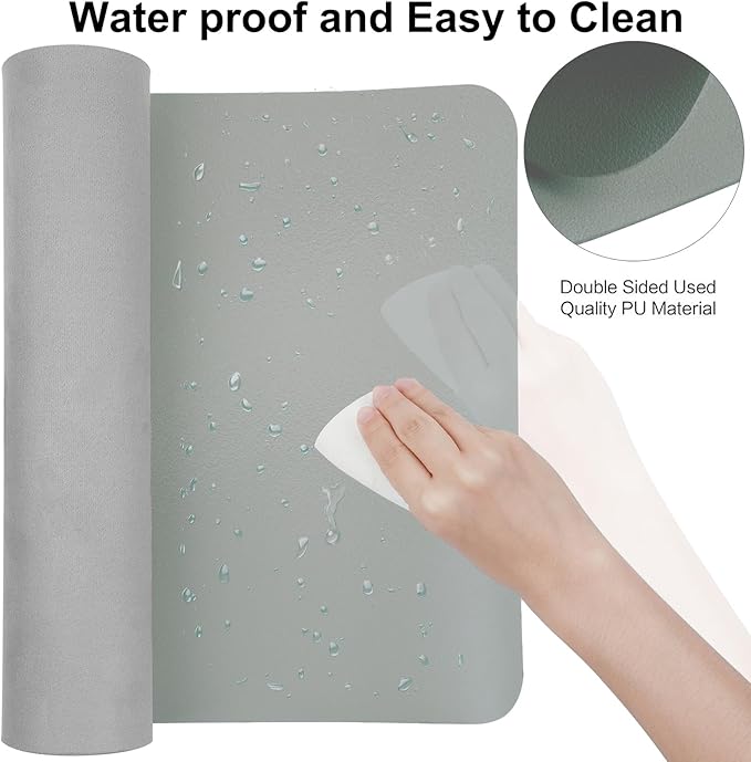 Boutilon Leather Desk Pad 30" x14",Non-Slip Mouse Pad,Office Desk Mat,Waterprooft PU Leather Desk Blotter,Desk Pad Protector,Desk Writing Pad for Home Office Decor (M-Silver)