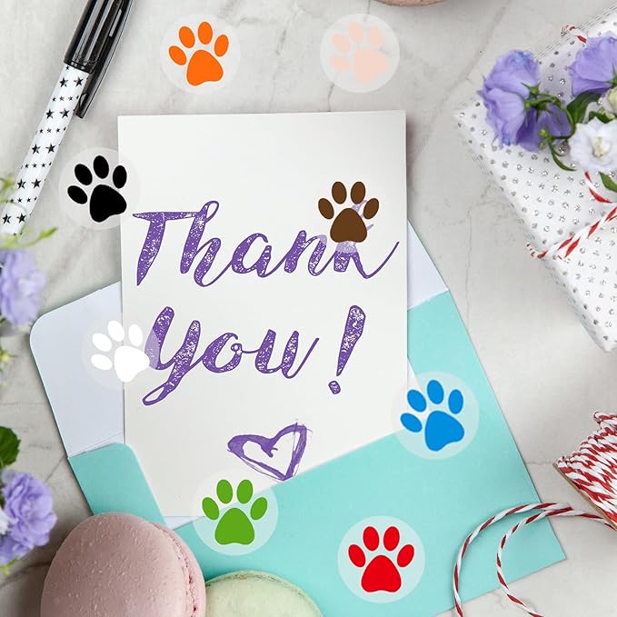 Paw Print Stickers, 1.5" Clear Round Bear Paw Stickers with Perforation Line (500 PCS, Red)