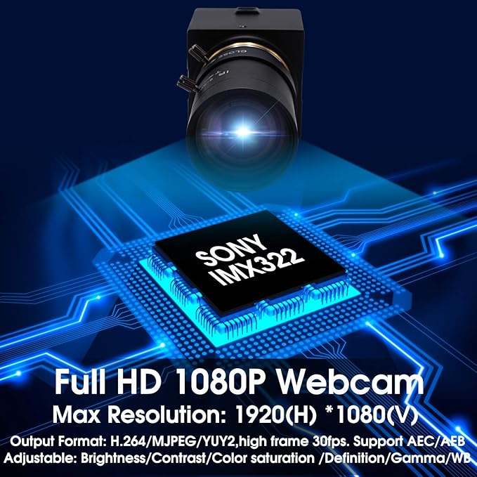 SVPRO USB Web Camera 1080P Full HD Webcam with Zoom Lens, 5-50mm Telephoto Webcam Manual Focus with Sony IMX323 Sensor, H.264 0.01lux Low Light Camera for Industrial Machine Vision,UVC Free Drive