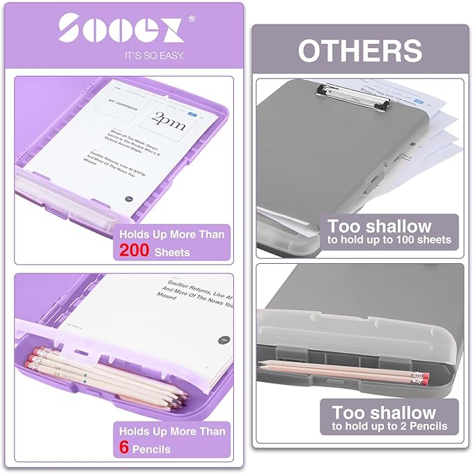 Sooez Clipboard with Storage, High Capacity Nursing Clip Boards with Pen Holder, Heavy Duty Plastic Storage ClipboardS with Low Profile Clip, Clipboard Folder, Teacher Must Haves Office Supplies