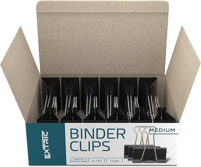 Binder Clips - 60 Medium Binder Clips, 1.25 Inch Black Paper Clamps, File Clip for Home, Office and School Supplies