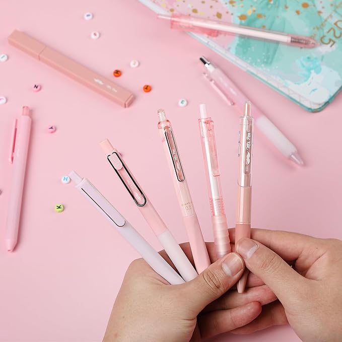 Mr. Pen- Gel Ink Pen Set, 12 pcs, Pastel Pink Barrel, Pink Pens Black Ink Gel Pens Fine Point 0.5mm, One Highlighter, Gel Ink Pens, Cute Pink Pens for Women, Cute Pens for Women, Pink Gel Pens Pink