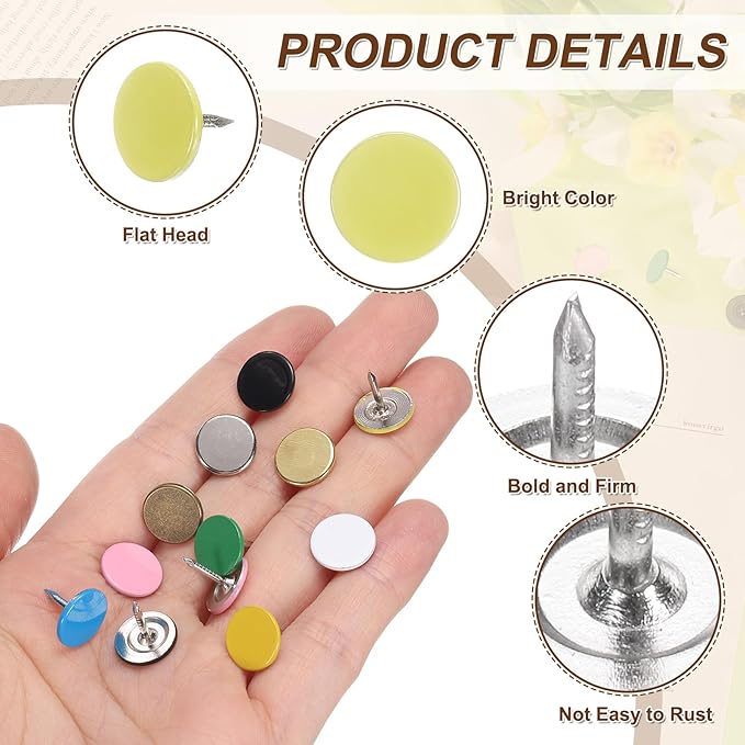 uxcell 100Pcs Upholstery Tacks, 11mmx10mm Flat Head Thumb Tack Decorative Furniture Nails Push Pins for Furniture Sofa Headboards, Light Yellow