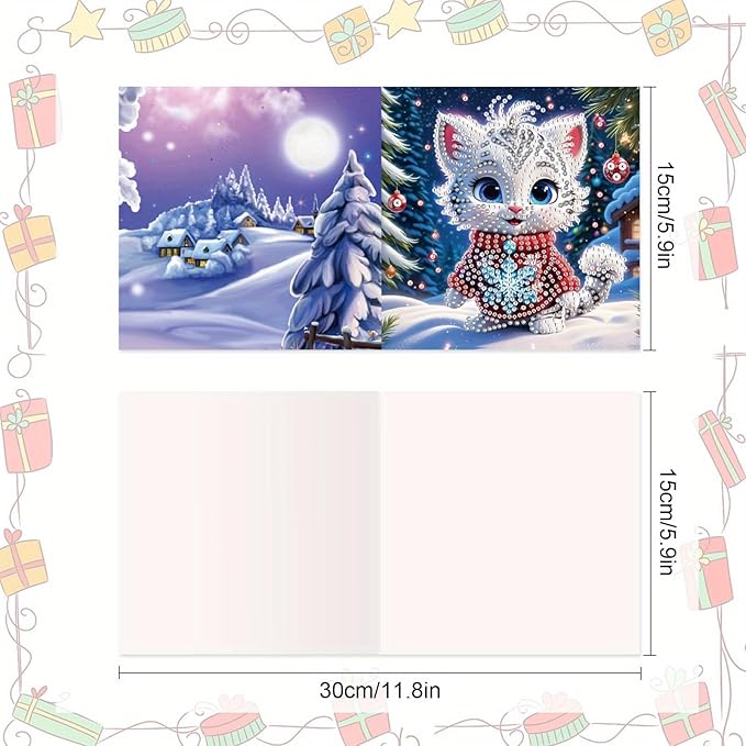 Tontut 8pcs Diamond Art Painting Greeting Card, Bear, Dog, Cat Animals 5D DIY Special Shape Diamond Painting Christmas Birthday Greeting Card Creative Gifts
