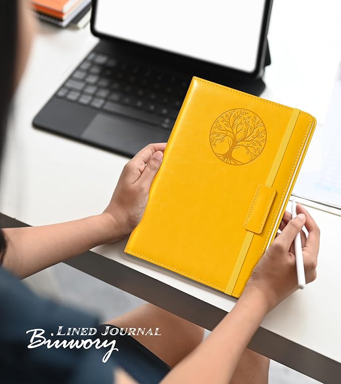 Lined Journal Notebook for Women Men,256 Pages A5 Hardcover Leather Journals for Writing,Travel,Business,Work & School,College Ruled Notebooks for Note Taking,Diary Notepad 5.7"×8.3" yellow
