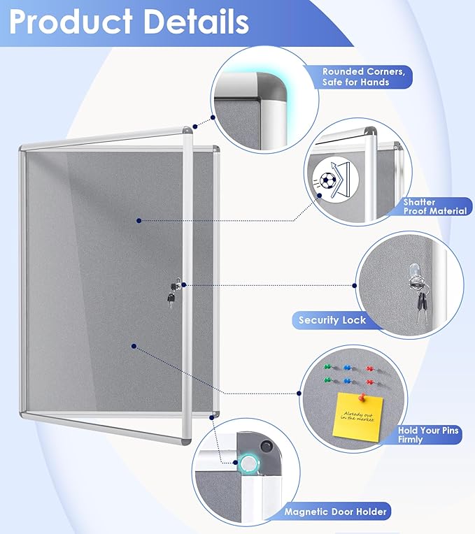 SWANCROWN Enclosed Bulletin Boards Protective Information Case Locking Display Cabinet for Office School,Resin Glass Door,38x28 inches(9xA4)