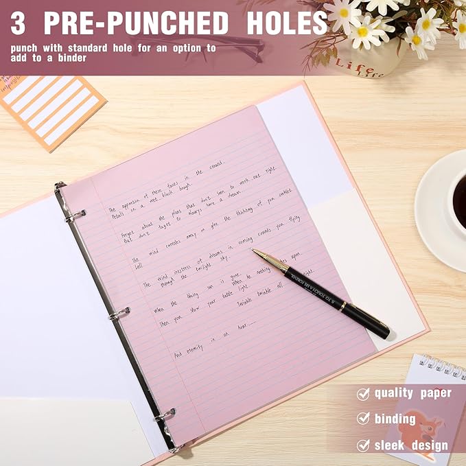 PerKoop 600 Sheets Colored Loose Leaf Paper 8.5" x 11" college ruled Lined 3 Hole Punched notebook Filler Paper for 3 Ring Binders Office School Supplies (Sweet Color)