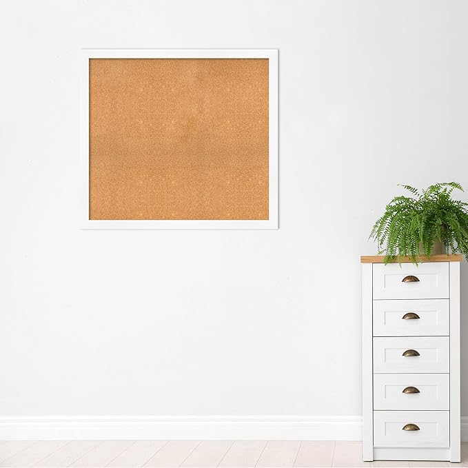 Amanti Art Natural Cork Board for Wall, 39x43 Vision Board with White Frame, Oversize Corkboard Office Decor for Home Organization, Modern Corkboard Pinboard to Display Items for Home Organization in