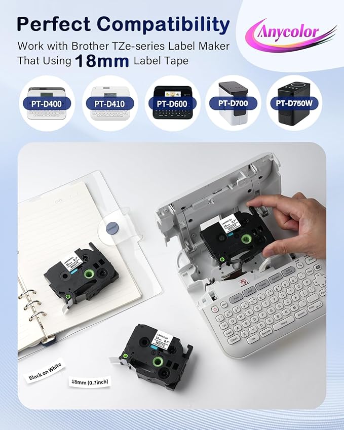 6-Pack Replace for Brother P Touch Label Tape TZe-241 TZe241 TZ-241 Compatible with Brother Label Maker Tape TZe TZ Tape PT-D410 PT-D400 PT-D610BT PT-D600, 3/4 18mm 0.7 Laminated Black on White
