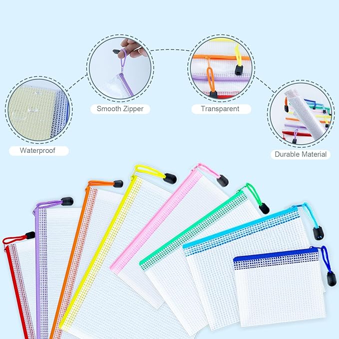 32pcs Mesh Zipper Pouch Bags, 8 Sizes Zipper Pouch, Mesh Bags With Zipper, Plastic Zipper Pouches, 8 Colors Zipper Pouches for Organizing, Board Game Storage, Travel, School Office Organize