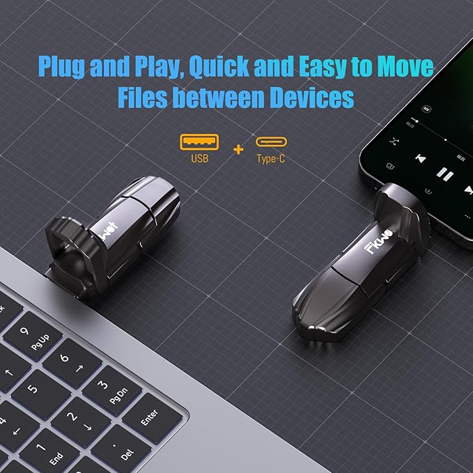 External SSD USB Flash Drive 256GB, Up to 550MB/s 2-in-1 Type C+ USB A USB3.2 Gen2 Solid State Thumb Drive SSD Stick for iPhone 15/16/Android/Windows/Mac/PC/Laptops