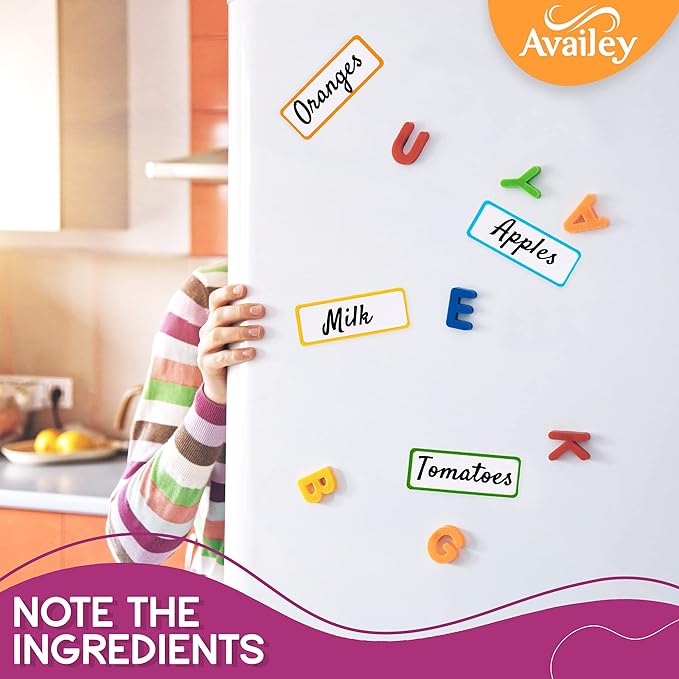 Availey 48 Pieces (3.2 x 1.2") - Colored Border Magnetic Dry Erase Labels - Reusable Strips for Classroom Home Office Garage Refrigerator Blank Writable Erasable Cards Name Tags Students Locker Shelf