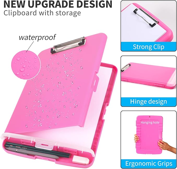 Clipboard with Storage, Large Capacity Nursing Clipboards with Low Profile Clip, Heavy Duty Plastic Storage Clipboard with Pen Holder, Side-Opening, Multifunctional Clipboard Case for Writing