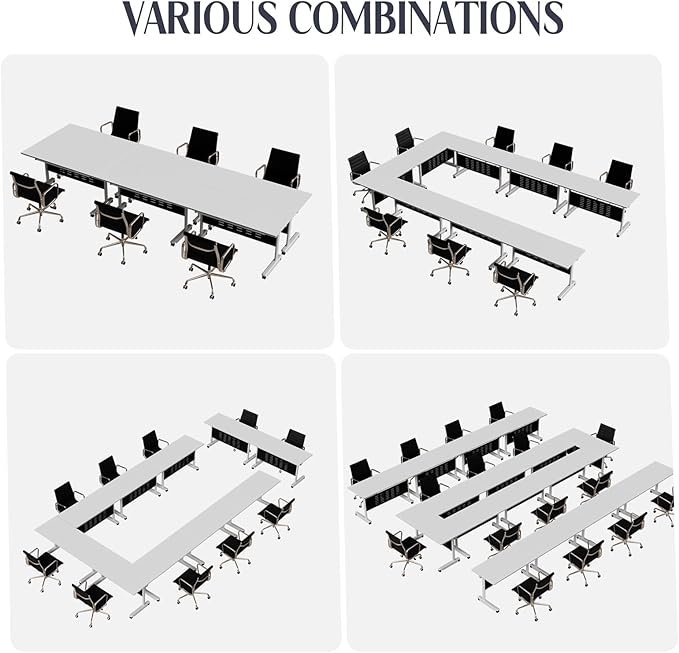 4Pack Conference Room Table, Folding Conference Table for Office Classroom, Mobile Training Tables with Casters Silent Wheels, Large Rectangular Convertible Modular Seminar Tables (L55.1in)