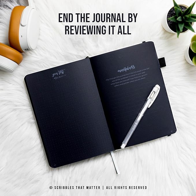 Black Paper Bullet Dotted Journal Notebook | B5 Starry Night by Scribbles That Matter | Free white gel pen | 160gsm Blackout no-bleed dot grid paper | For Men and Women | 7 x 10 in | Black