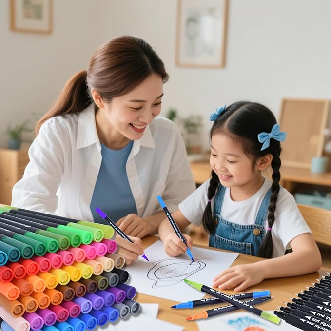 60 Colored Dual Markers Brush Pens, Fine Point Art Marker, Double Tip Colored Pen for Adult Coloring Books, Sketching, Drawing