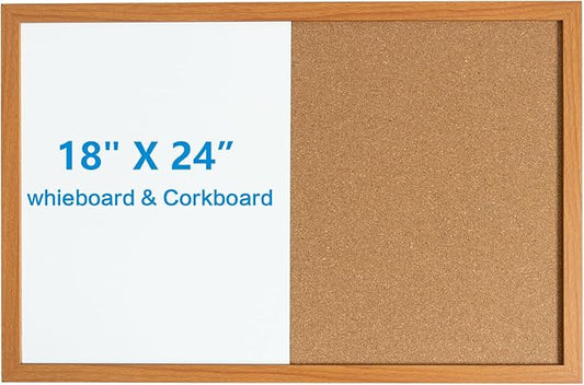 Combination Writeboard 24"x 18" Magnetic Whiteboard & Cork Board Dry Erase Board Bulletin Board Wall Mounted Wood Frame