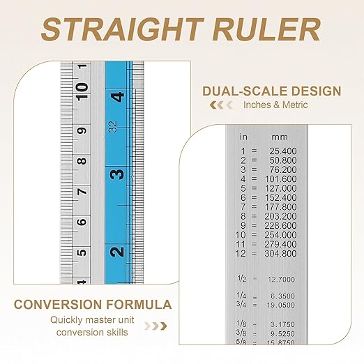 HARFINGTON 6pcs Metal Straight Ruler 20cm Metric SAE Aluminum Alloy Measuring Rulers Scale Tools with Hole for Measure Study Reading Classroom Office, Blue