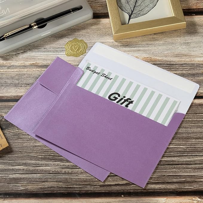 50 Pieces Metallic Shiny Purple Color Self Seal Envelopes for 5x7 Greeting Cards, Invitations, Postcards (Purple, 5x7)