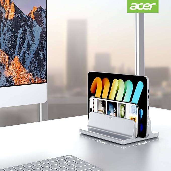 acer Dual Vertical Laptop Stand, Upright Desktop Stand Holder with Adjustable Dock (Up to 15.7''), Aluminum Laptop Rack Storage Desk Organizer for Tablet, MacBook/Samsung/HP/Dell/Chrome Book