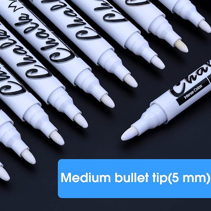 Volcanics White Liquid Chalk Markers for Blackboard Window Marker for Glass Washable Crayons Window Paint Pen Chalk Pens for Glass, 12 Pack