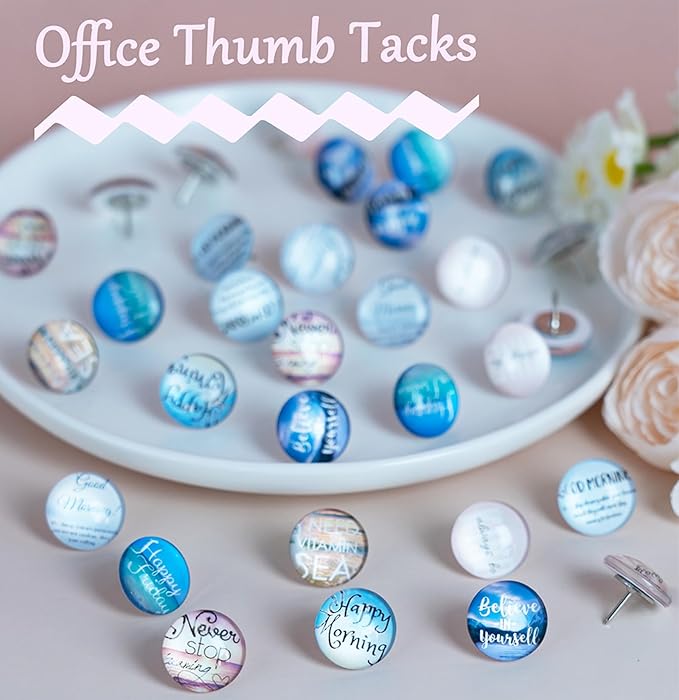 24Pcs Decorative Push Pins,Decorative Thumb Tacks for Bulletin Board, Cork Board Thumbtacks,Photos Wall Maps,Cute Thumbtack for Cubicle Decor,Classroom Decor,and Office Decor(Motivational-Moring)