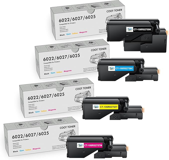 6022 6027 Toner Cartridge Compatible Replacement for Xerox Phaser 6022 6020 for WorkCentre 6027 6025 Printer (106R02756 Cyan, 106R02757 Magenta, 106R02758 Yellow, 106R02759 Black)