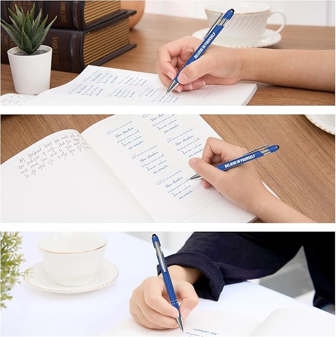 Funny Pens, 12 Pcs Pens Fine Point Smooth Writing Pens, Inspirational Ballpoint Pens with Screens Touch Stylus Tips, Blue Ink 1.0 Mm Pens Gift Office Desk Accessories, Motivational Stylus Pens