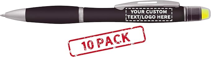 DISCOUNT PROMOS 10 Marathon Gel Highlighter Pens Pack - Customizable Text, Logo - Twist Mechanism, Ballpoint - Black