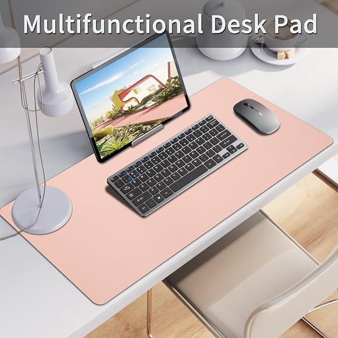 Bloss Pink Desk Mat, Waterproof Non-Slip Leather Desk Pad, Large Mouse pad, Computer Mat for Desk, Pink Desk Accessories Easy Clean for Office/Home(35.4×15.7 Inches)