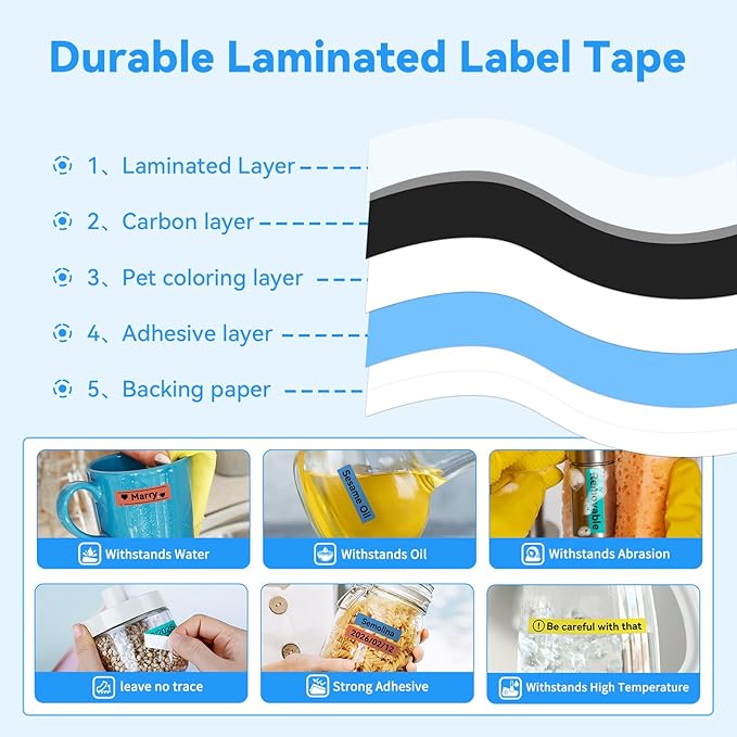 Compatible with Brother Label Maker Tape Refill Multi Color Tze TZ Tape 12mm 0.47" Laminated TZe 131 231 431 531 631 731 Replacement for Brother P-Touch PT-D210/D220/H110/D410 Label Makers, 6PK