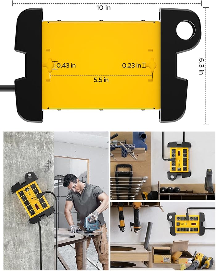 CRST Heavy Duty Power Strip with USB-C,10-Outlet Metal Surge Protector Power Strip with 6FT Cord(2800J),15A Circuit Breaker, Wall Mount, Cord Management, ETL Listed