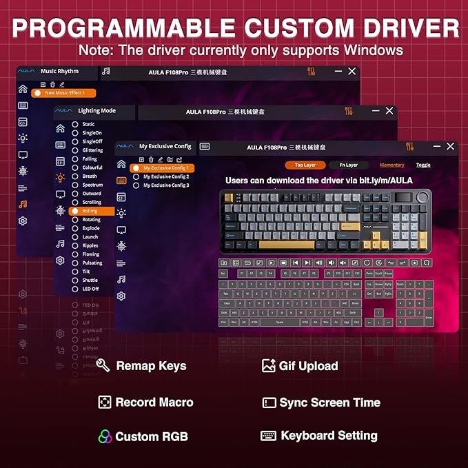 AULA F108 PRO - Wireless Mechanical Keyboard with Screen&Knob,Hot Swappable Gaming Keyboard with 8000mAh Battery,Pre-lubed Switches,RGB Backlit,PBT Keycaps Creamy Sounding Computer Keyboards,104 Keys