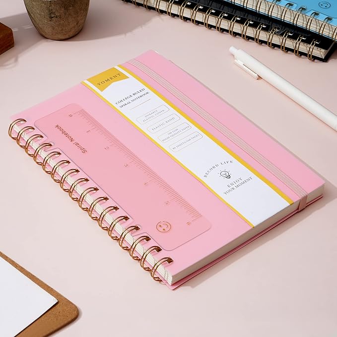 Yoment Spiral Notebook College Ruled A5 Spiral Bound Journal 160 Pages Thick Paper Plastic Hardcover Spiral Notebook 5x7 Wire Bound Notebooks for Note Taking School Office Supplies,Pink