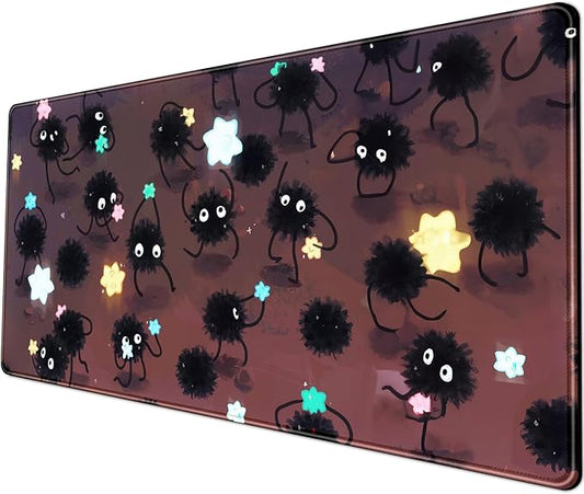 Desk Pad Anime Black Pom Poms Gaming Mouse Pad Large Star Designs Desk Office Decor Exclusive Beautiful Girls Mouse Pad for Women Desktop with Stitched Edges Non-Slip Computer Mat 31.5x11.8In
