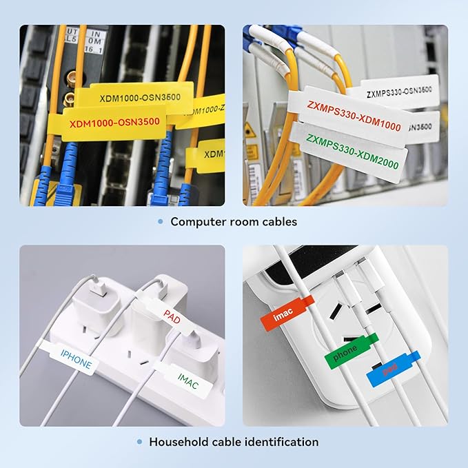 NIIMBOT Thermal Transfer Cable Labels 0.49" x 4.29", Only for B18 Label Maker, PET Material, Waterproof and High-Temperature Resistance, Long Storage Time, 1 Roll of 60, White