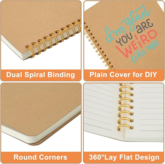 Ruled Spiral Notebook - 6 Pack Lined Notebooks for Work School - A5 Journals Bulk, Soft Cover Travel Journal Spiral for Writing Drawing, 8.2" X 5.8", 60 Sheets/120 Pages