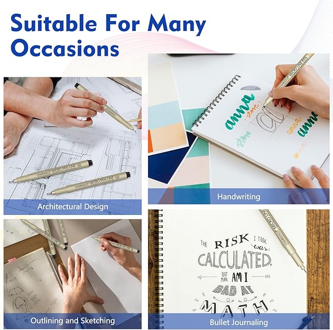 3 Micro Pen, 6 Pack Black Fine Point Pen with Waterproof Archival Ink, 3mm Fineliner Ink Pens for Artist Illustration, Sketching, Anime, Manga, Technical Drawing and Scrapbooking