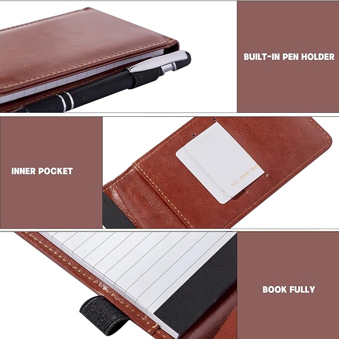 Camelmother 10 Pieces Small Notepad Holder Set Pocket Notebook 3 x 5 Inch with Pen (brown Small Notepad)