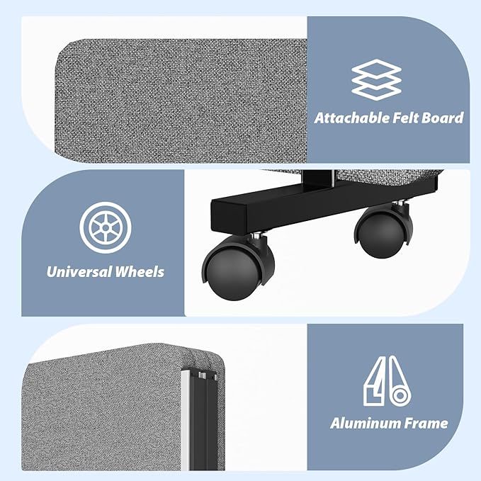 Acoustic Room Divider Privacy Panel with Wheels, 4 Panel Soundproof Room Divider (Aluminum Frame) for Room Partition, Folding Room Dividers Separation Office Cubicle Wall Sound Proof Partition Divider