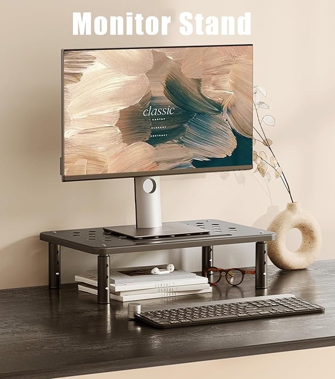 Computer Monitor Stand for Desk,Laptop Stand,Printer Stand,Adjustable and Stackable Height Increasing Storage Rack Suitable for Office, Home, and School Supplies,Black