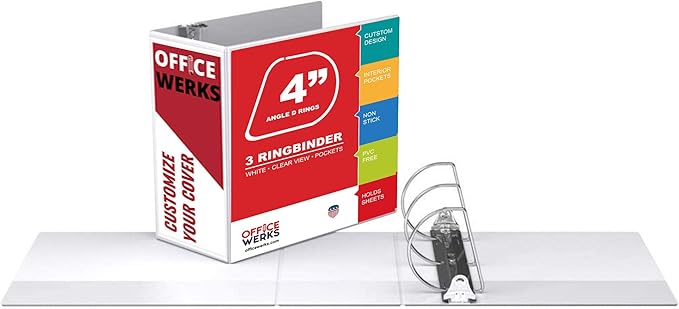 3 Ring Binder, Professional Angle D Ring Binder 4 Inch, Presentation Folder for Standard Pages 8.5 x 11 with Pockets, Crystal Clear View White Binder (4 Pack)
