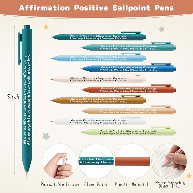Janlaugh 200 Pcs Positive Affirmations Reminder Notepad Motivational Pen Positive Psychology Pocket Notebooks with Colored Ballpoint for Volunteer Week Mental Health Therapy Teacher Student Classroom